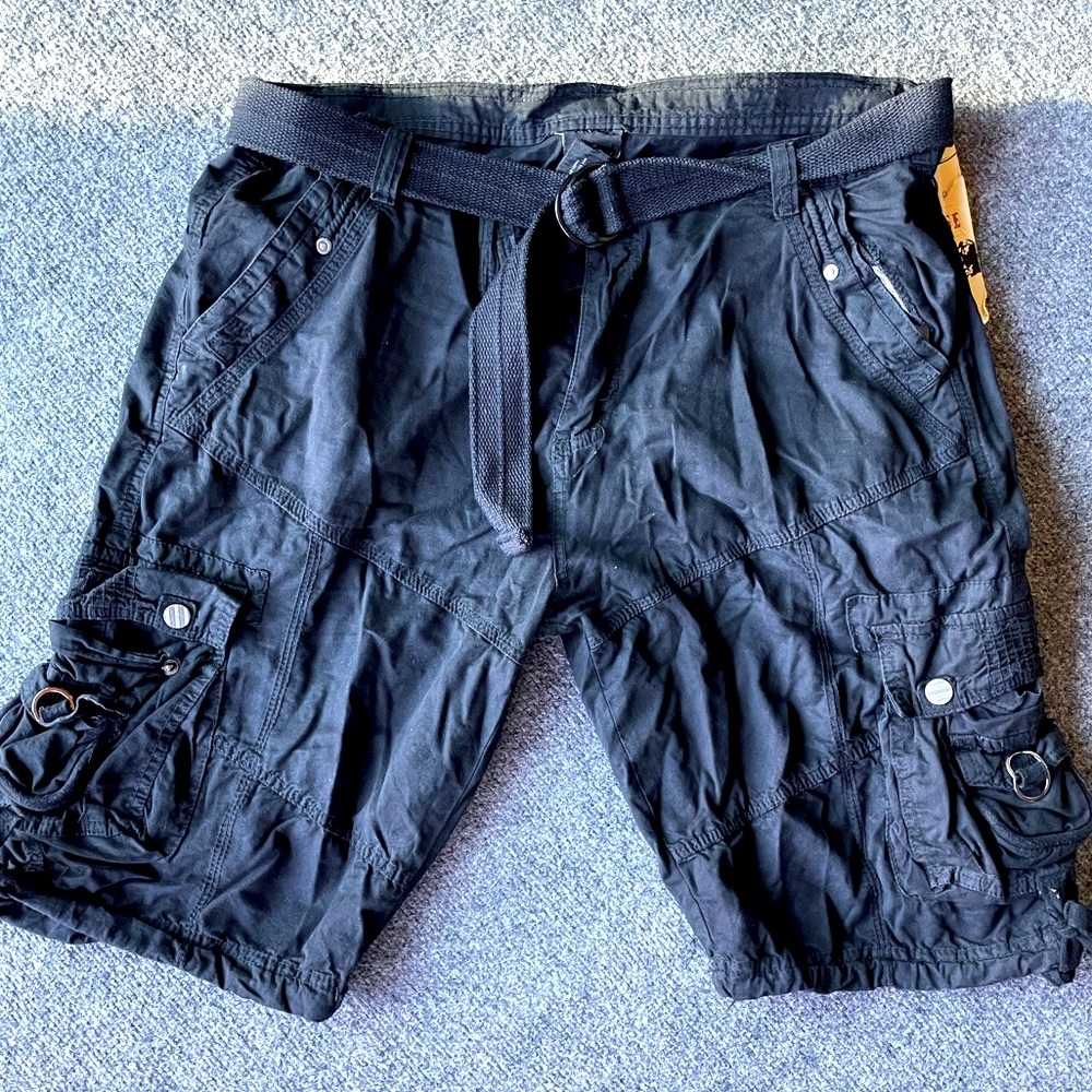 The Image Cargo Shorts Black size 36 with belt NWT